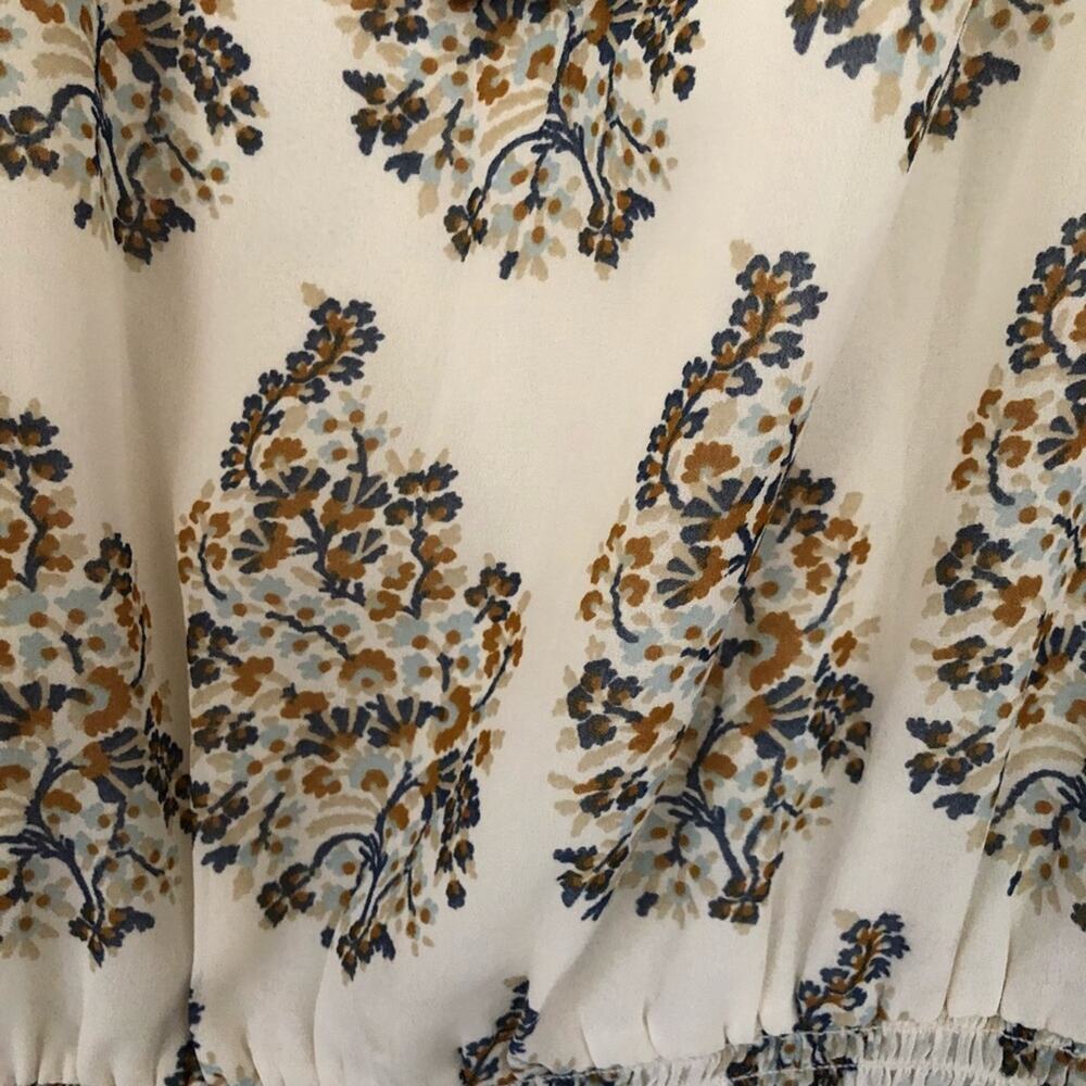 Lucky Brand Georgette Mixed Print Peasant Long Sleeve Dress Ivory Blue Small NEW - Picture 7 of 8